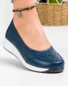 Pantofi casual dama piele naturala perforata bleumarin cu varf rotund T-3026 4