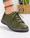 Pantofi casual dama piele naturala verde inchis cu inchidere siret si talpa joasa AP-2111 3