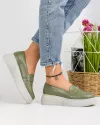 Pantofi casual dama piele naturala verzi cu talpa groasa si inchidere slip-on PC841 2