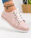 Pantofi casual de dama din piele naturala roz cu talpa joasa si varf rotund AKD002 2