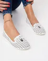 Pantofi Casual Piele Naturala Cu Accesoriu Metalic Albi AK0206 4