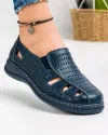 Pantofi Casual Piele Naturala Dama Cu Elastic Perforati Bleumarin XH047 1