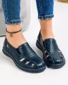 Pantofi Casual Piele Naturala Dama Cu Elastic Perforati Bleumarin XH047 3