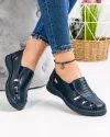 Pantofi Casual Piele Naturala Dama Cu Elastic Perforati Bleumarin XH047 4