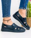 Pantofi Casual Piele Naturala Dama Cu Elastic Perforati Bleumarin XH047 2