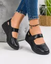 Pantofi Cu Bareta Piele Naturala Casual Perforati Negri VK-F001-459 4