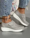 Pantofi Dama Casual Cu Bareta Perforati Piele Naturala Gri Deschis XH-3243 2