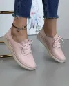 Pantofi De Dama Piele Naturala Casual Cu Siret Elastic Roz Pudra AKD05 1