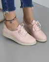 Pantofi De Dama Piele Naturala Casual Cu Siret Elastic Roz Pudra AKD05 3