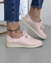 Pantofi De Dama Piele Naturala Casual Cu Siret Elastic Roz Pudra AKD05 2