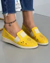 Pantofi Galbeni Din Piele Naturala Cu Motive Florale Si Perforatii Cu Elastic AKA02 1
