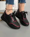 Pantofi Negri Piele Naturala Cusatura Decorativa Rosie AW353 2