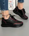 Pantofi Negri Piele Naturala Cusatura Decorativa Rosie AW353 1
