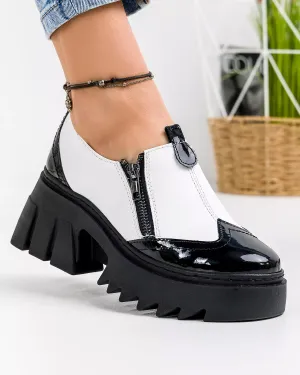 Pantofi Casual - Pantofi Casual Dama Piele Naturala Alb cu Negru PC838