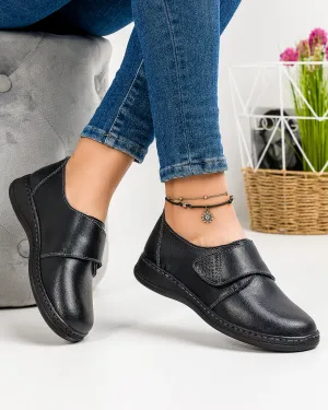 Outlet - Ultimele Marimi - Pantofi Casual Negri Piele Naturala Cu Bareta XH040