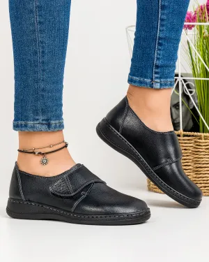 Pantofi Casual Negri Piele Naturala Cu Bareta XH040