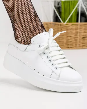 Pantofi Casual - Pantofi casual piele naturala albi cu inchidere siret RAVENA158