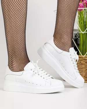 Pantofi casual piele naturala albi cu inchidere siret RAVENA158