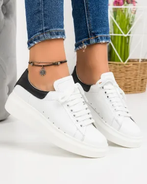 Pantofi Casual Piele Naturala Albi Cu Negru RAVENA158