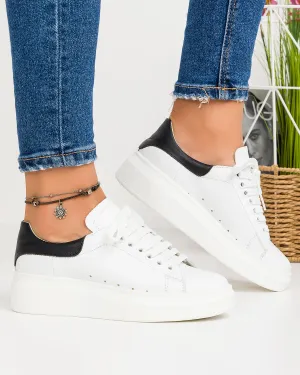 Outlet - Ultimele Marimi - Pantofi Casual Piele Naturala Albi Cu Negru RAVENA158