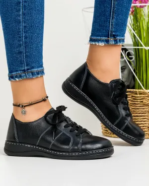 Pantofi Casual - Pantofi Negri Casual Din Piele Naturala AP-2111