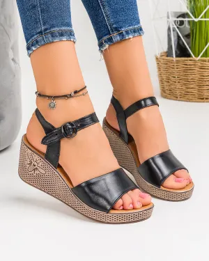 Outlet - Ultimele Marimi - Sandale Dama Piele Naturala Cu Platforma Negre PV920