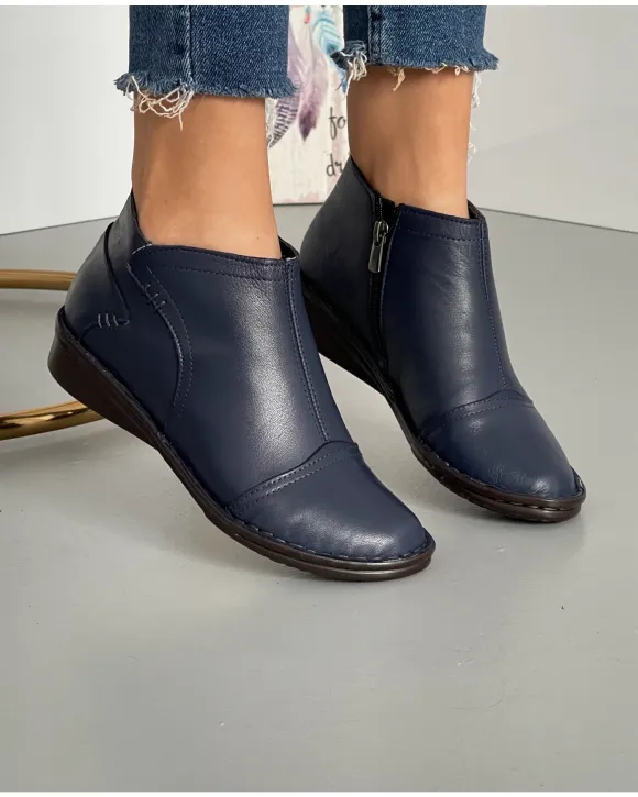 Ghete Bleumarin Piele Naturala Imblanite 1471