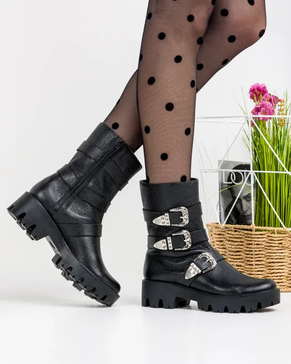 Ghete Dama Piele Naturala Negre POL114