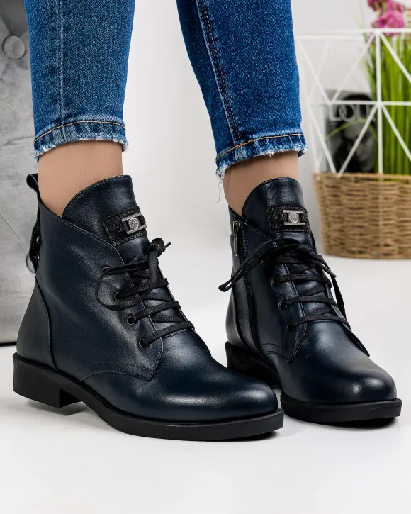 Ghete Imblanite Bleumarin Din Piele Naturala AK0229