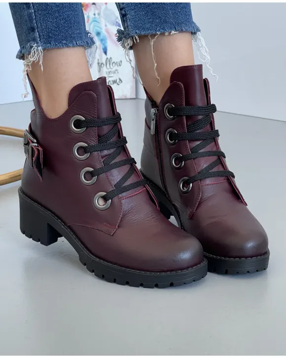 Ghete Imblanite Piele Naturala Bordo AK0213-1
