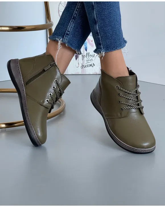 Ghete Imblanite Piele Naturala Kaki XH-2798