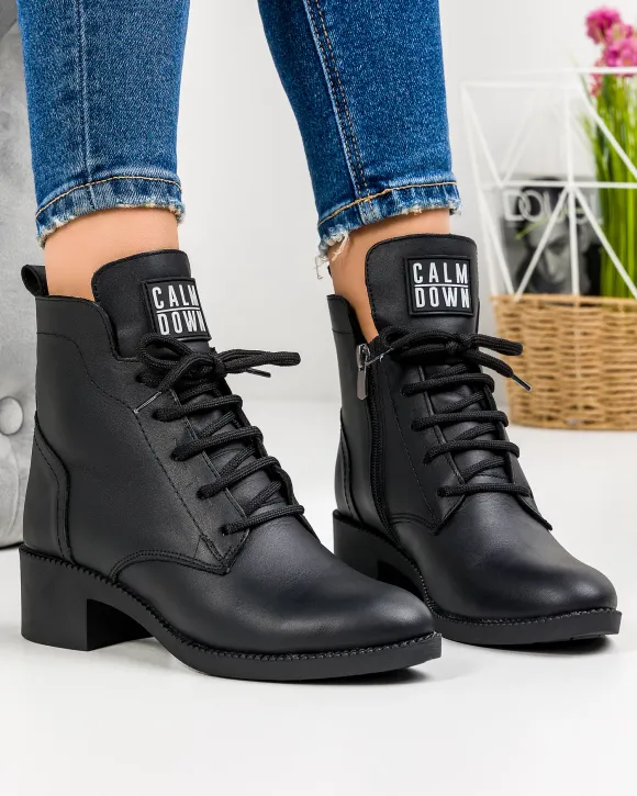 Ghete Negre Din Piele Naturala Cu Toc Imblanite AK105