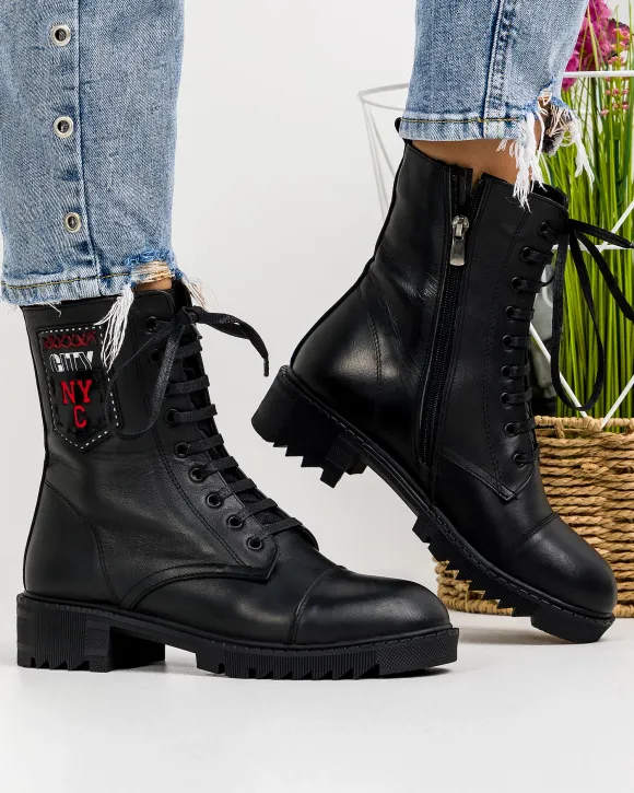 Ghete Negre Imblanite Piele Naturala AK0903