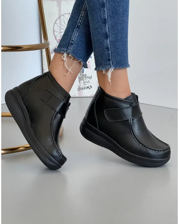 Ghete Negre Piele Naturala Imblanite PL-57