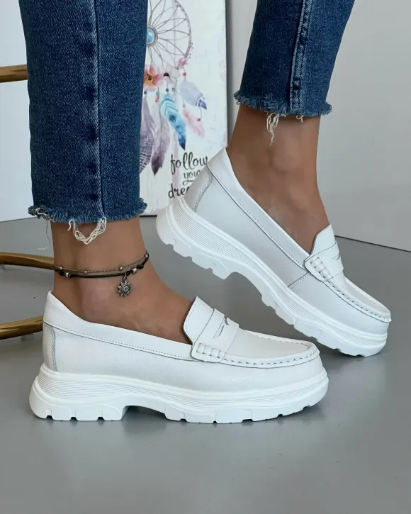 Mocasini Albi Dama Din Piele Naturala XH-3058