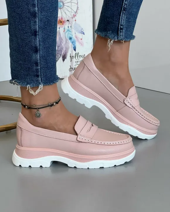 Mocasini Dama Roz Din Piele Naturala XH-3058