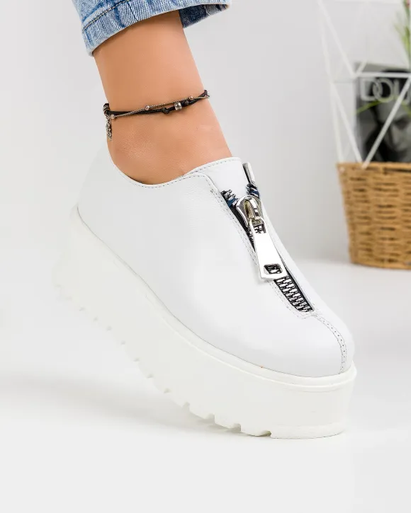Pantofi Casual Dama Piele Naturala Albi IN455A