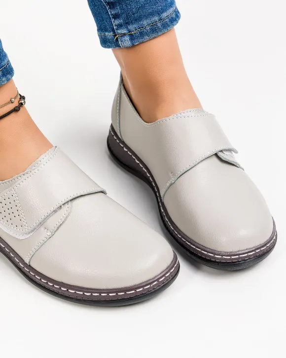 Pantofi Casual Dama Piele Naturala Cu Bareta Gri XH040