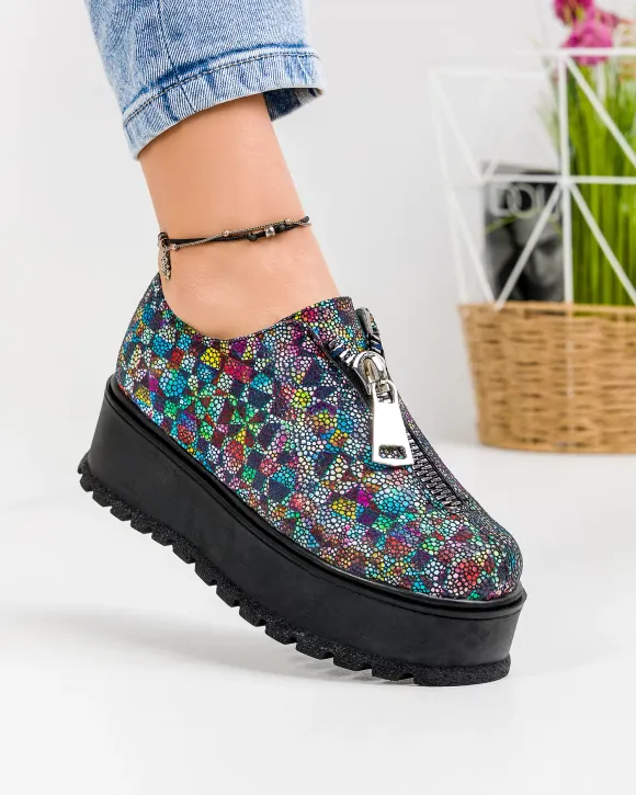 Pantofi Casual Dama Piele Naturala Print Mozaic IN455B