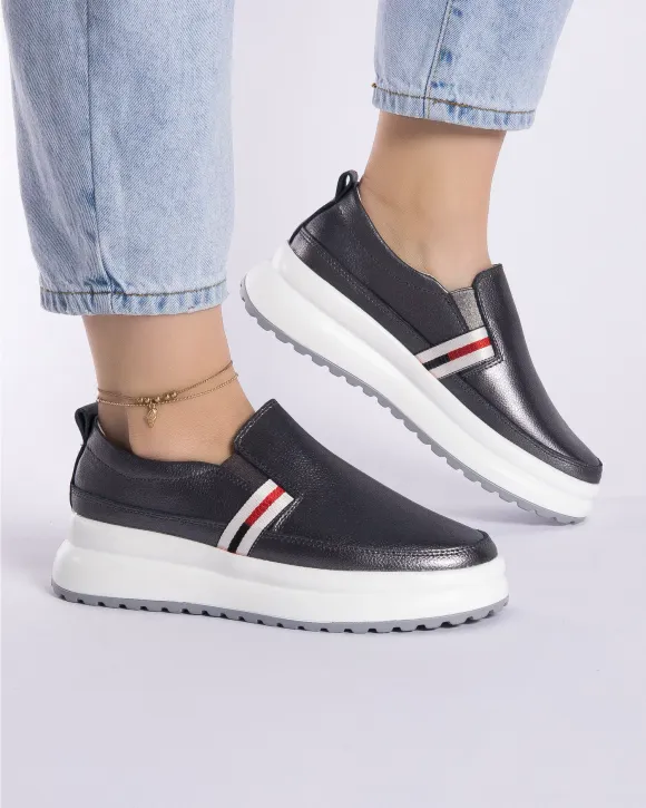 Pantofi Casual Inchidere Cu Elastic Pe Lateral Pewter Piele Naturala AW354