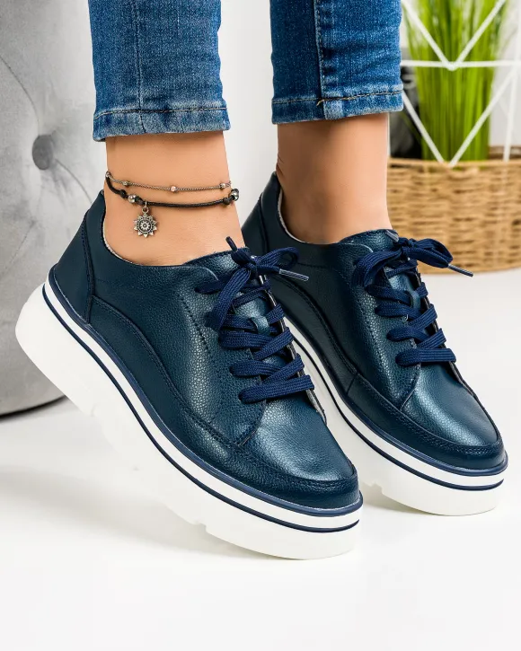 Pantofi Casual Piele Naturala Bleumarin AW349