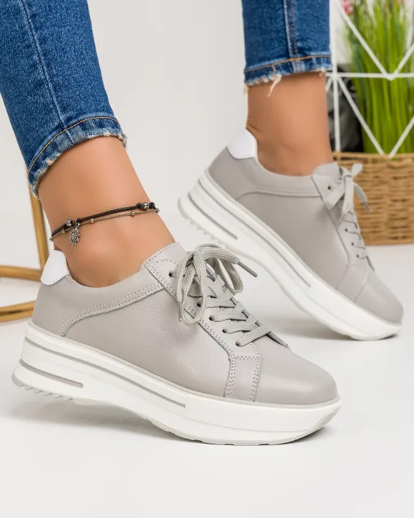 Pantofi Casual Piele Naturala Gri Deschis AW392