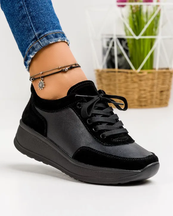 Pantofi Casual Piele Naturala si Piele Intoarsa Negri JY-6020