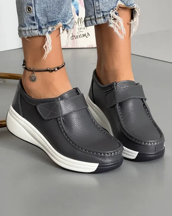 Pantofi Dama Casual Gri Din Piele Naturala XH-3245