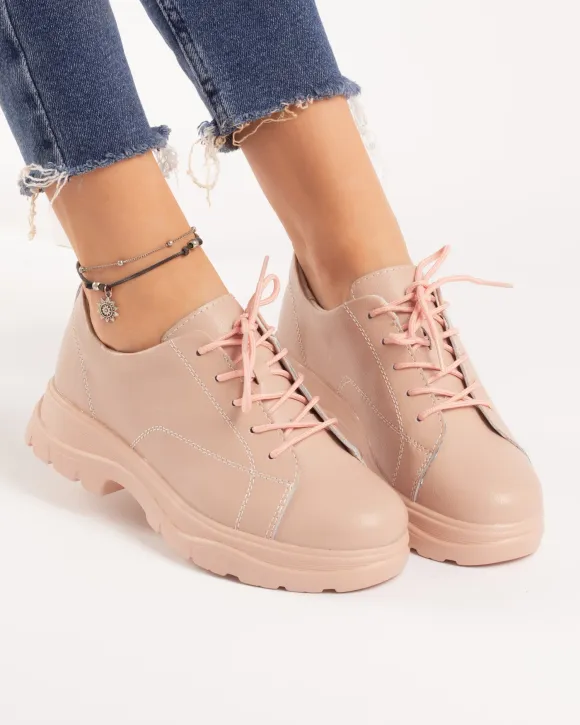 Pantofi Din Piele Naturala Roz Inchis Casual AW359