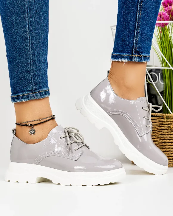 Pantofi Gri Casual Piele Naturala Lacuita AW384