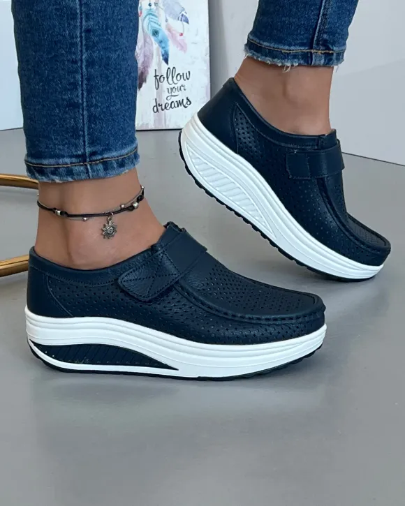 Pantofi Piele Naturala Bleumarin Cu Bareta Casual PL-2075