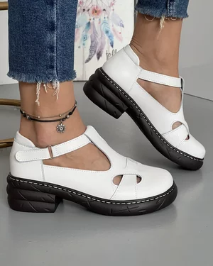 Sandale Albe Piele Naturala Cu Bareta Si Scai JY6949