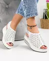 Sandale Albe Piele Naturala Cu Model Floral Si Scai PL-035 1