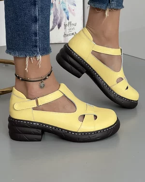 Sandale Cu Bareta Si Scai Piele Naturala Galbene JY6949